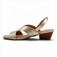 Step Ahead Flone Jasmine champagne metallic low heel sandal with a supportive sole and comfortable leather footbed