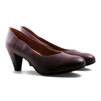 Step Ahead Froggie brown wide-fit court shoes with an 8.5cm mid heel and minimalist pointed toe design.