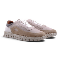 Step Ahead Pesso Adele sneakers in beige and grey leather and suede with a unique stitched sole and white laces.