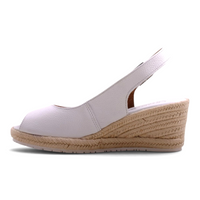 Step Ahead Froggie white leather slingback peep-toe wedge with a jute-wrapped espadrille heel