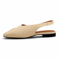 Step Ahead Pesso Madel beige leather slingback pump with a folded front detail and flexible elasticated strap.