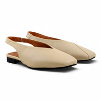 Step Ahead Pesso Madel beige leather slingback pumps with a soft padded sole and subtle fold detail.