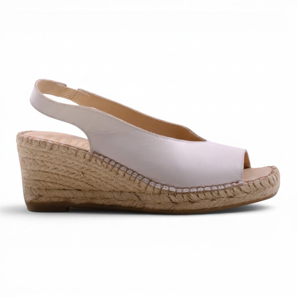 Step Ahead Fabiolas Bianca beige leather wedge espadrille sandal with a peep toe and slingback strap