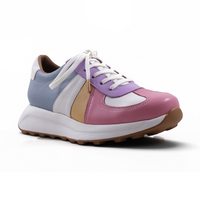 Step Ahead Froggie pastel leather sneaker with memory foam, white laces, and a lightweight non-slip sole.