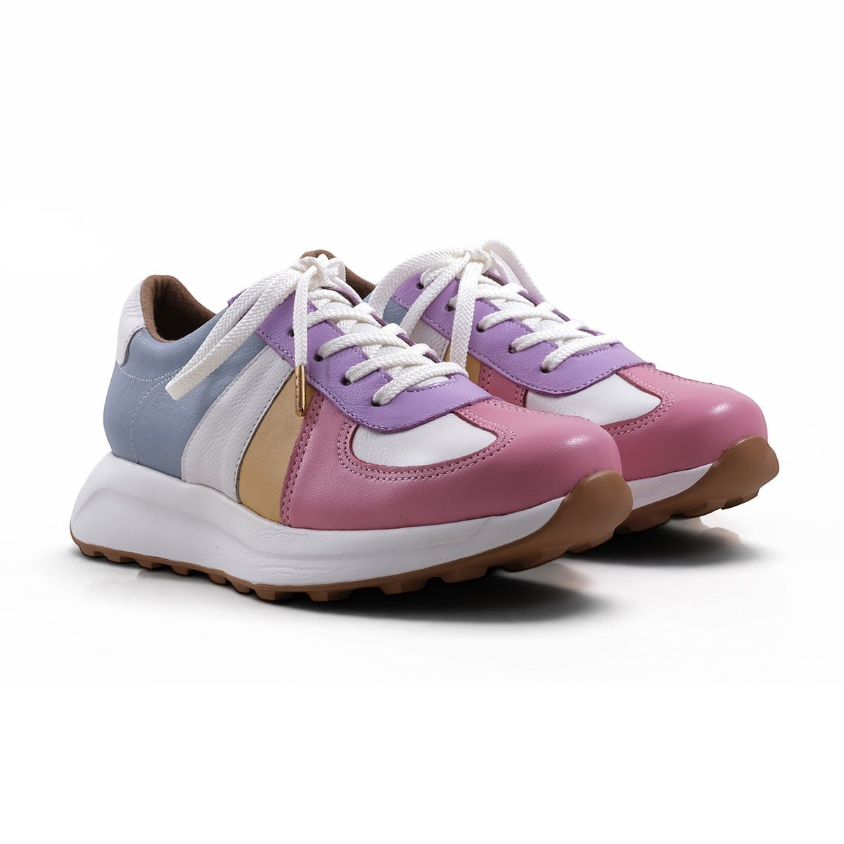Step Ahead Froggie pastel leather sneakers with memory foam, white laces, and a lightweight non-slip sole.