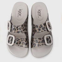 Step Ahead Igor Habana Brillo leopard print waterproof sandals with adjustable buckles and beige footbeds