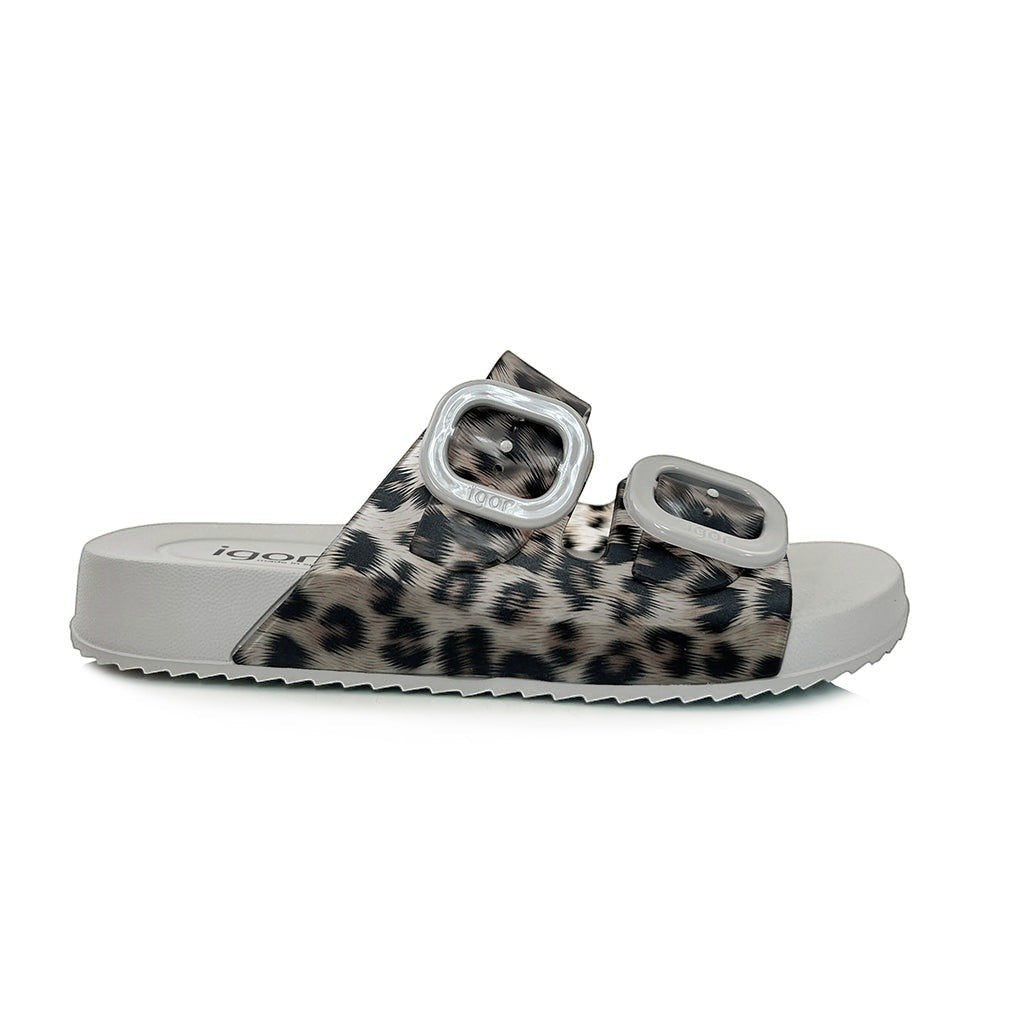 Step Ahead Igor Habana Brillo leopard print waterproof slide sandals with double buckle detail