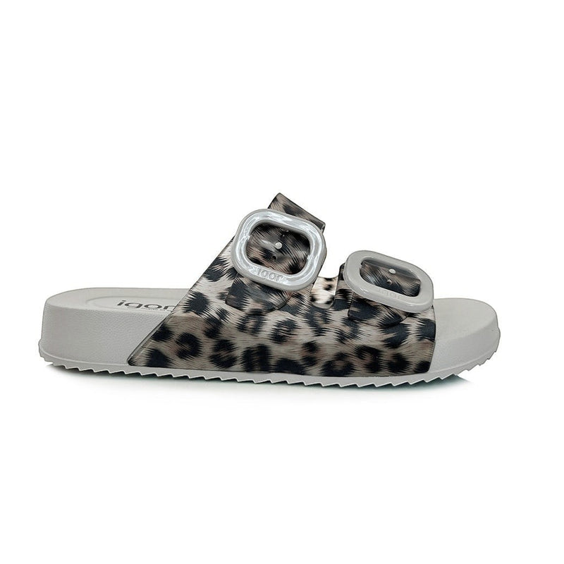 Step Ahead Igor Habana Brillo leopard print waterproof slide sandals with double buckle detail