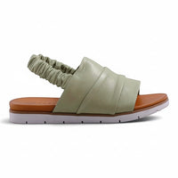 Step Ahead Pesso Beni sage green leather sandal with ruched upper and elasticated backstrap on a comfortable sole