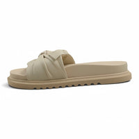 Step Ahead Pesso Borgan cream leather summer slide with a knotted strap and supportive arch-support footbed