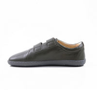 Step Ahead Pesso Dublin khaki leather barefoot shoes with a wide toe box and flexible rubber sole, side view.