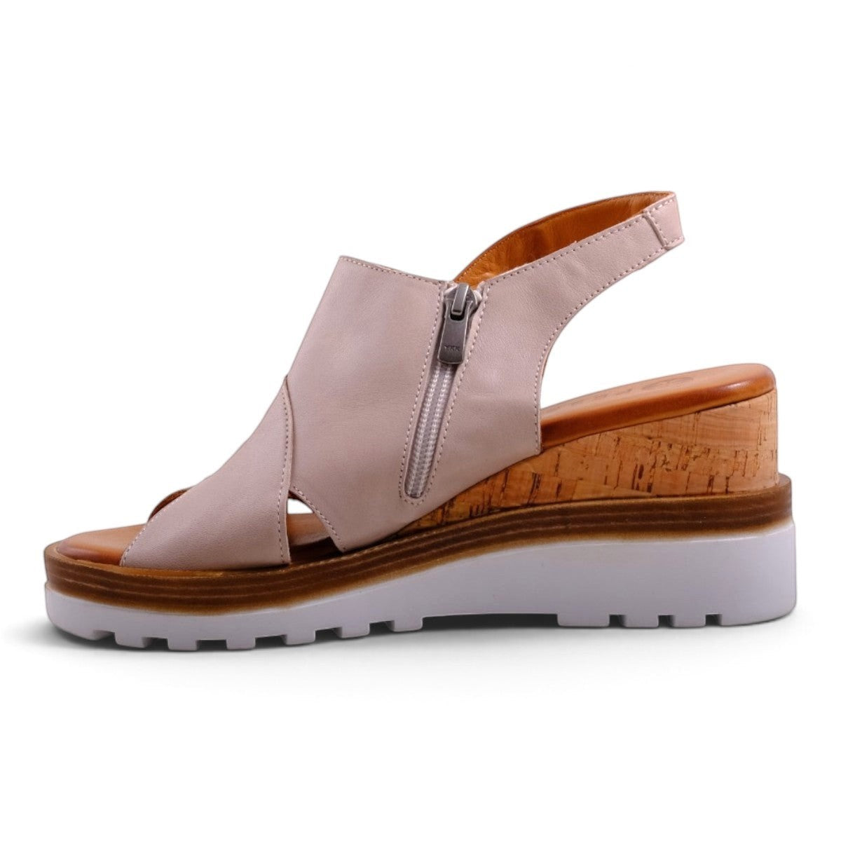 Step Ahead Pesso Well silver grey leather wedge sandals with a side zipper and cork-effect platform sole